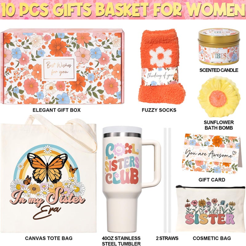 Partylamb Sisters Gifts from Sister  Birthday Mothers Day Gifts for Little Big Sisters Gift for Sister in Law Thinking of You Gift from Brother  Friends  Bestie  Cool Care Package with 40 OZ Tumbler Makeup Bag - Image 2